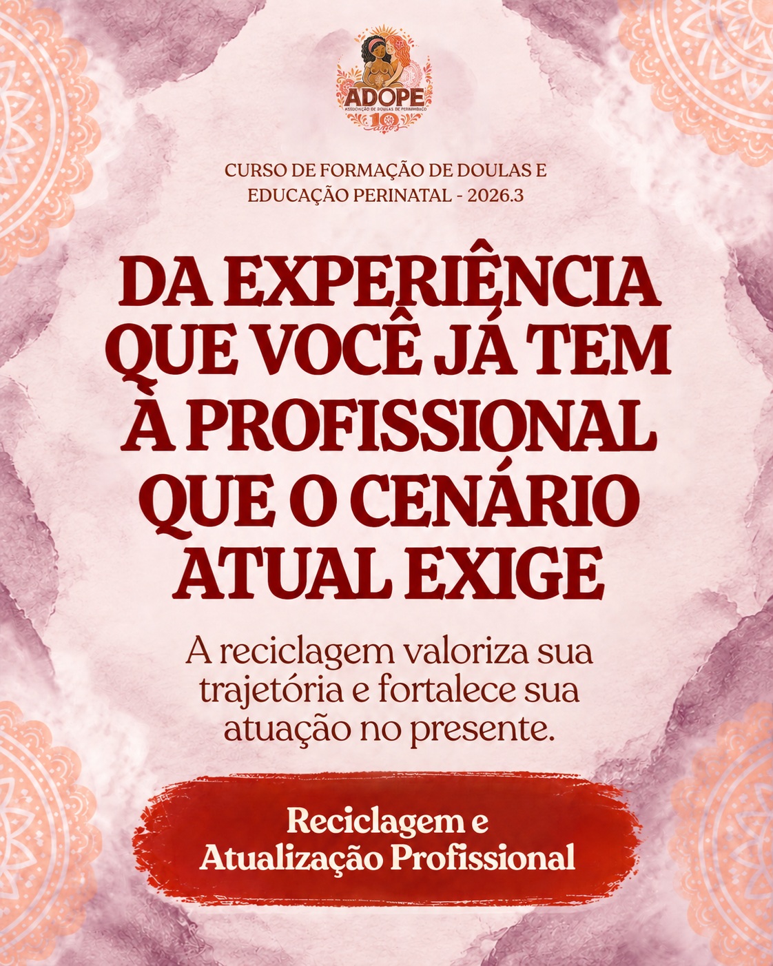 Arte da ADOPE sobre a valorização da trajetória profissional e a atualização das doulas.