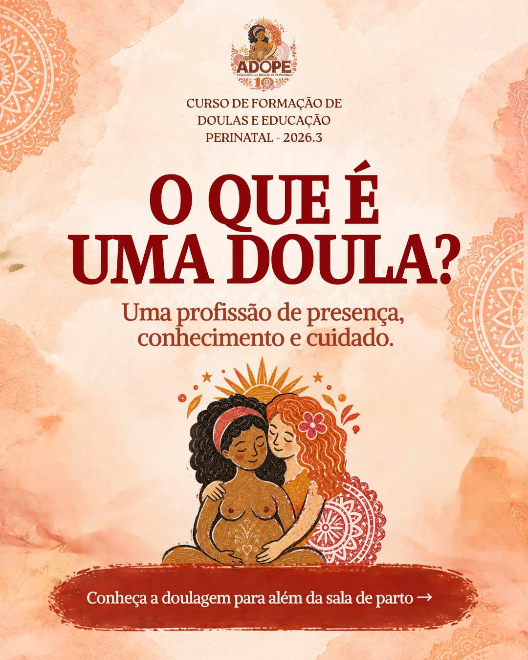 Arte original da ADOPE com a pergunta “O que é uma doula?” e a identidade visual da associação.
